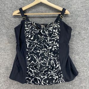 Ava&Viv Tankini Top Women 18W Plus Black Geometric Lined Sleeveless Swimwear